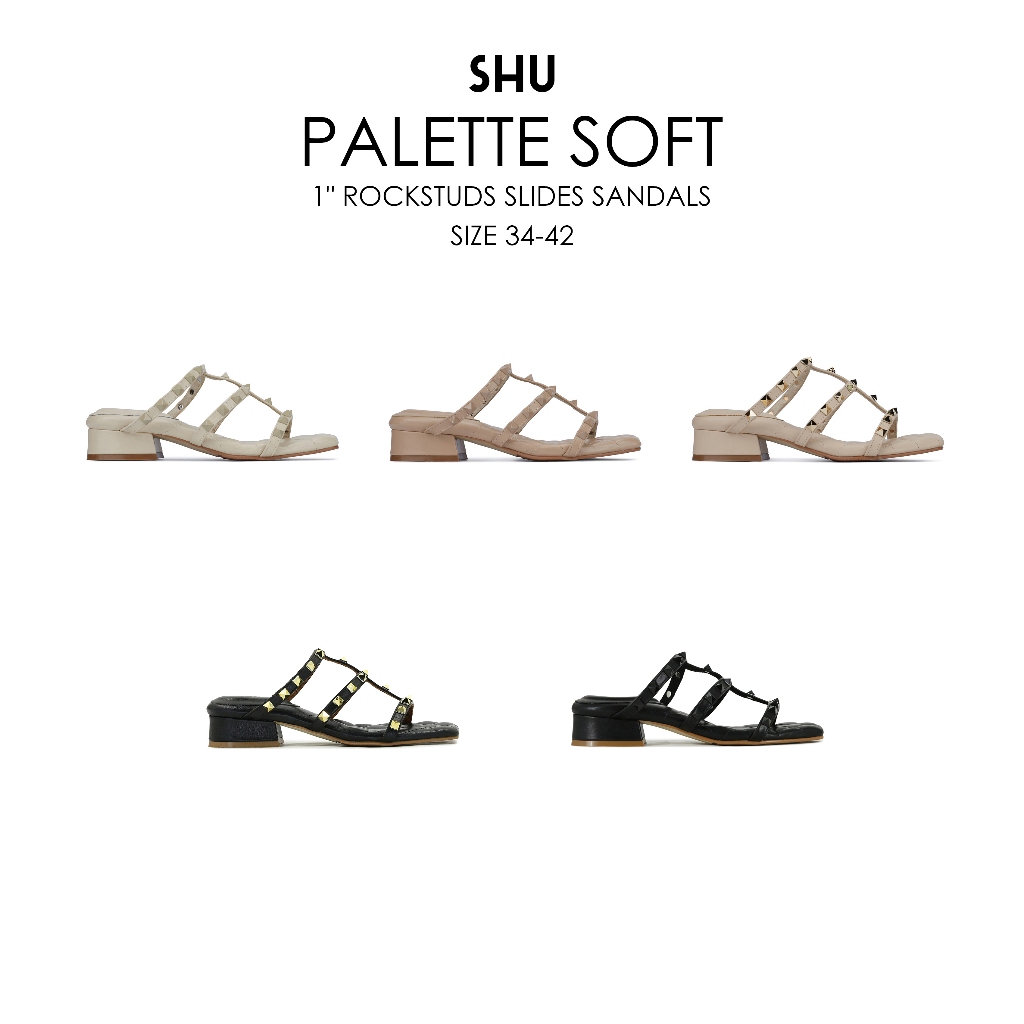 SHU PALETTE SOFT 1" ROCKSTUDS SLIDES SANDALS รองเท้าส้นสูง