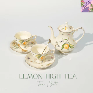 Violet Flamingo ชุดน้ำชาลายเลมอนและดอกไม้ สีครีม รุ่น Lemon High Tea Set ในชุดมีกาน้ำชาและแก้วจานรอง 2 ชุด
