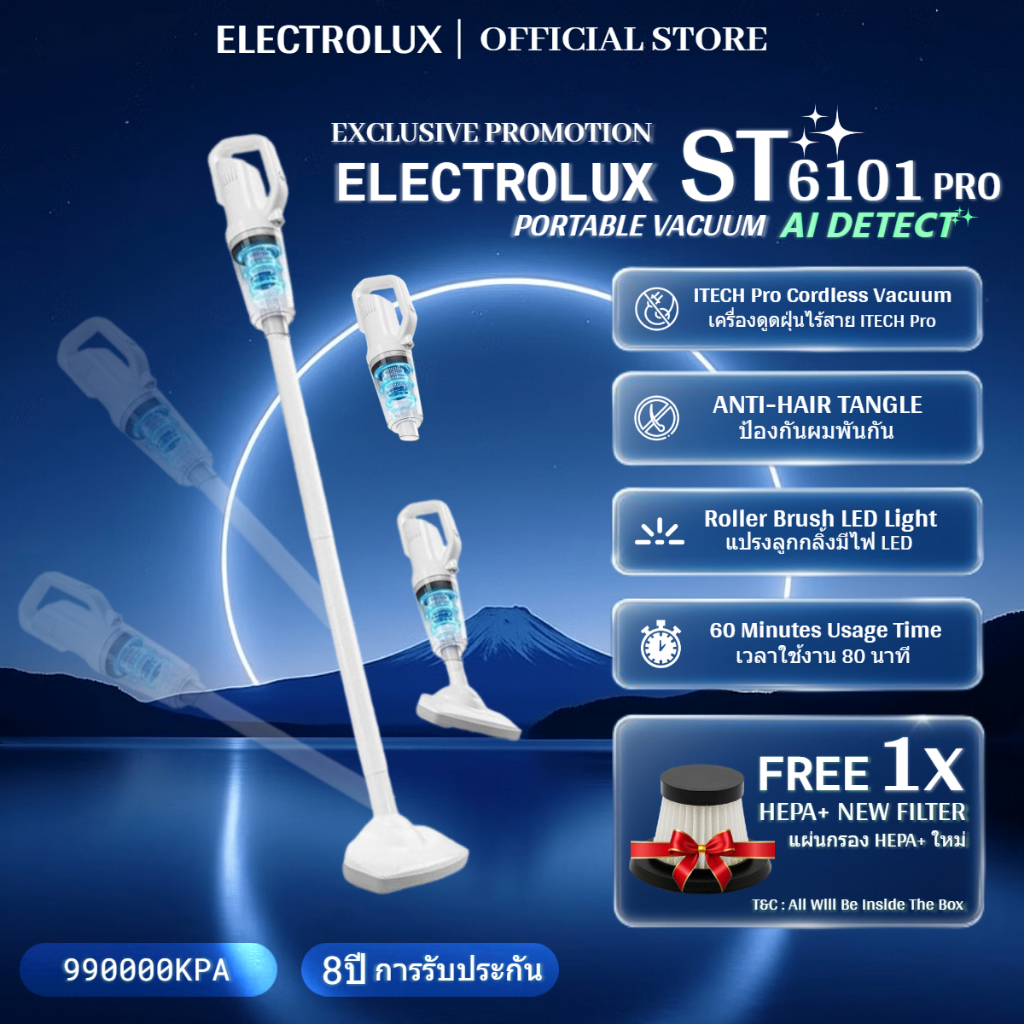 Electrolux ST6101 PRO✨ เครื่องดูดฝุ่นพกพาไร้สาย ใช้งานได้ในรถยนต์ บ้าน สำนักงาน ห้องนอน
