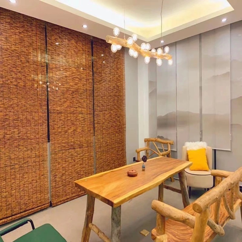 ม่านกก ม่านม้วนงแดดไม้ไผ ม่านฟางตกแต่งโรงแร สามารถยกสำเร็จรูป นผนังกันน้ำและกันแดด ชีวิตธรรมชาติ สตั๊ดติดผนังฟรี - รูปที่ 6