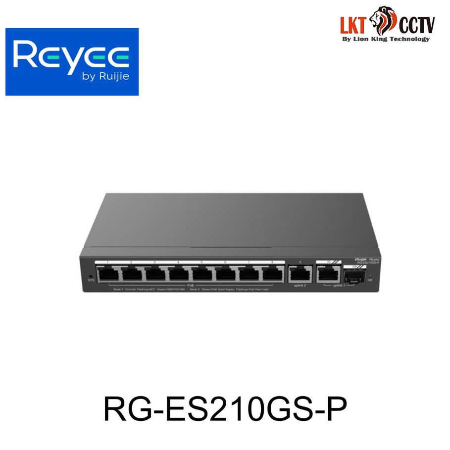 Ruijie Reyee RG-ES210GS-P สวิตช์ PoEที่มีการจัดการผ่านคลาวด์อัจฉริยะความเร็วระดับกิกะบิตแบบ 10 พอร์ต