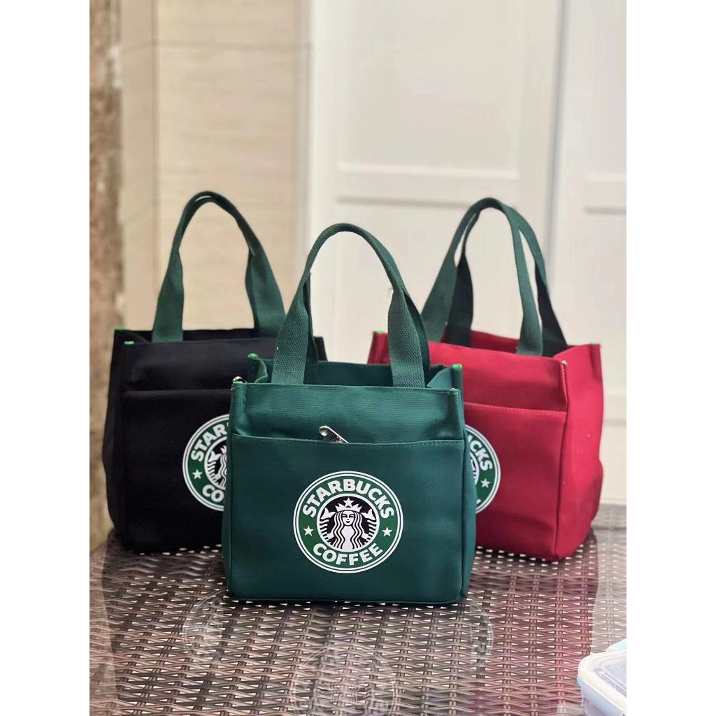 สตาร์บัคส์กล่องอาหารกลางวันกระเป๋าที่มีซิปผ้าใบกระเป๋าสิริความจุขนาดใหญ่กระเป๋าแม่ถุงอาหารกลางวันสําหรับสํานักงานทํางานน