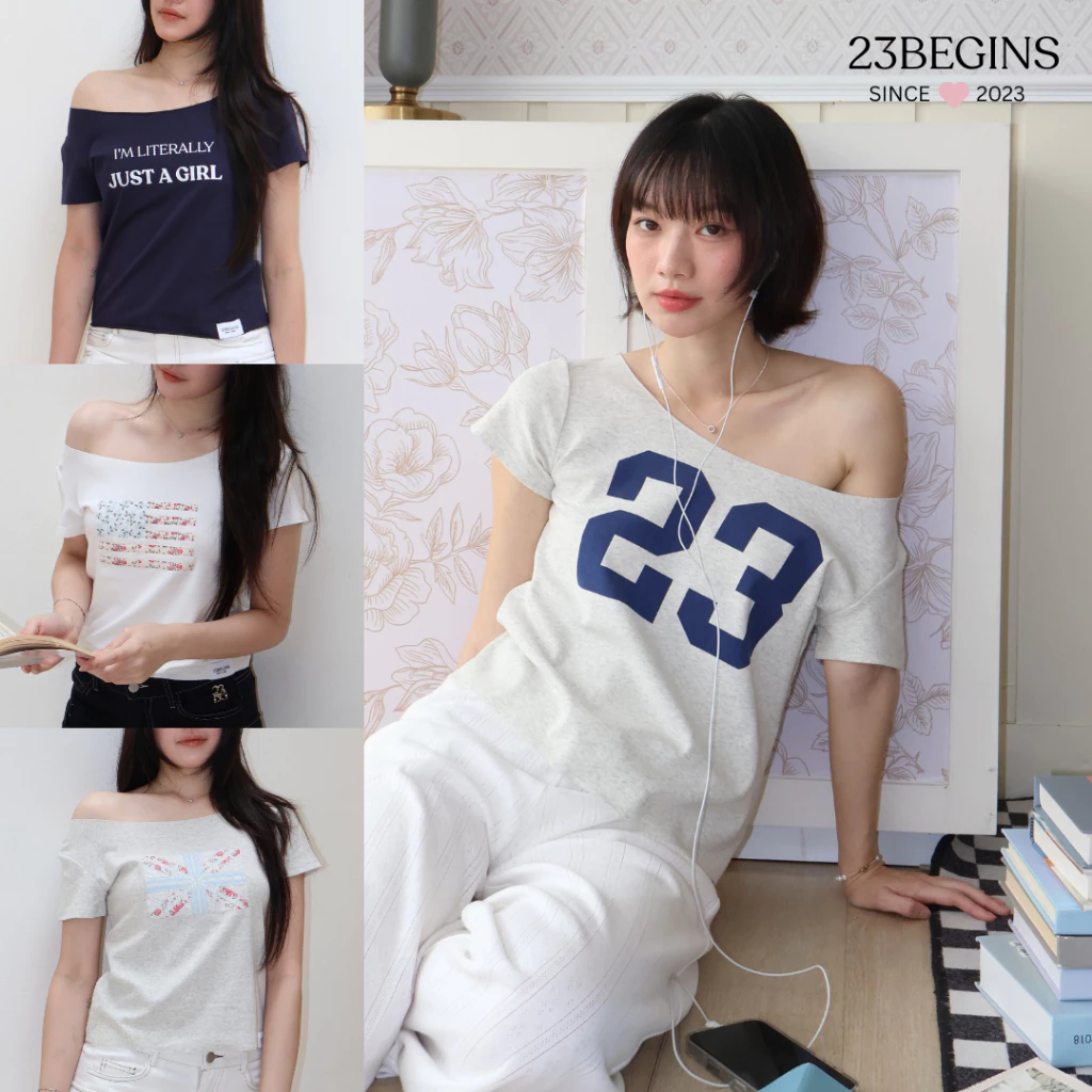 (Pre บางสีบางไซส์) Cotton Off Shoulder เสื้อปาดไหล่ผ้าคอตตอน 100% (862)