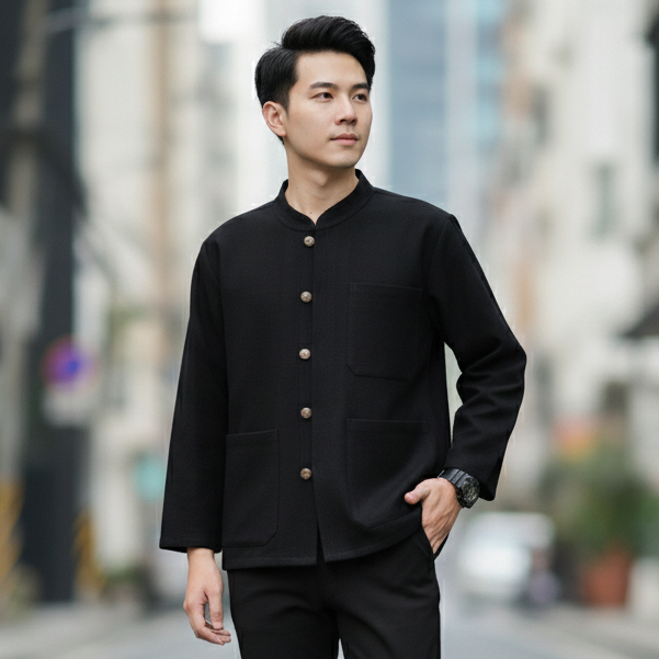 เสื้อพื้นเมืองผู้ชายรุ่นเจ้าขุน ผ้าฝ้ายเกรดA เนื้อนุ่มใส่สบาย แถม!!ถุงใส่แก้วน้ำ