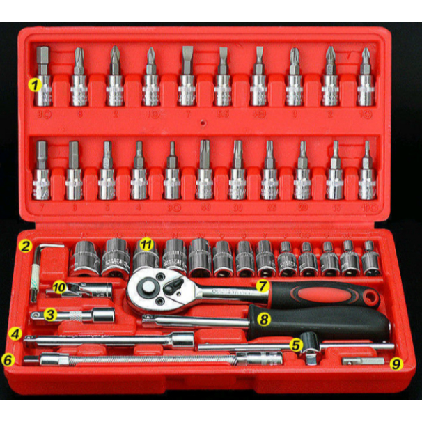 ชุดบล็อกประแจ 46 ชิ้น เครื่องมือช่าง ชุดประเเจ ชุดบล็อก ขนาด 1/4 2 หุน จำนวน 46 pcs *พร้อมส่ง - รูปที่ 2