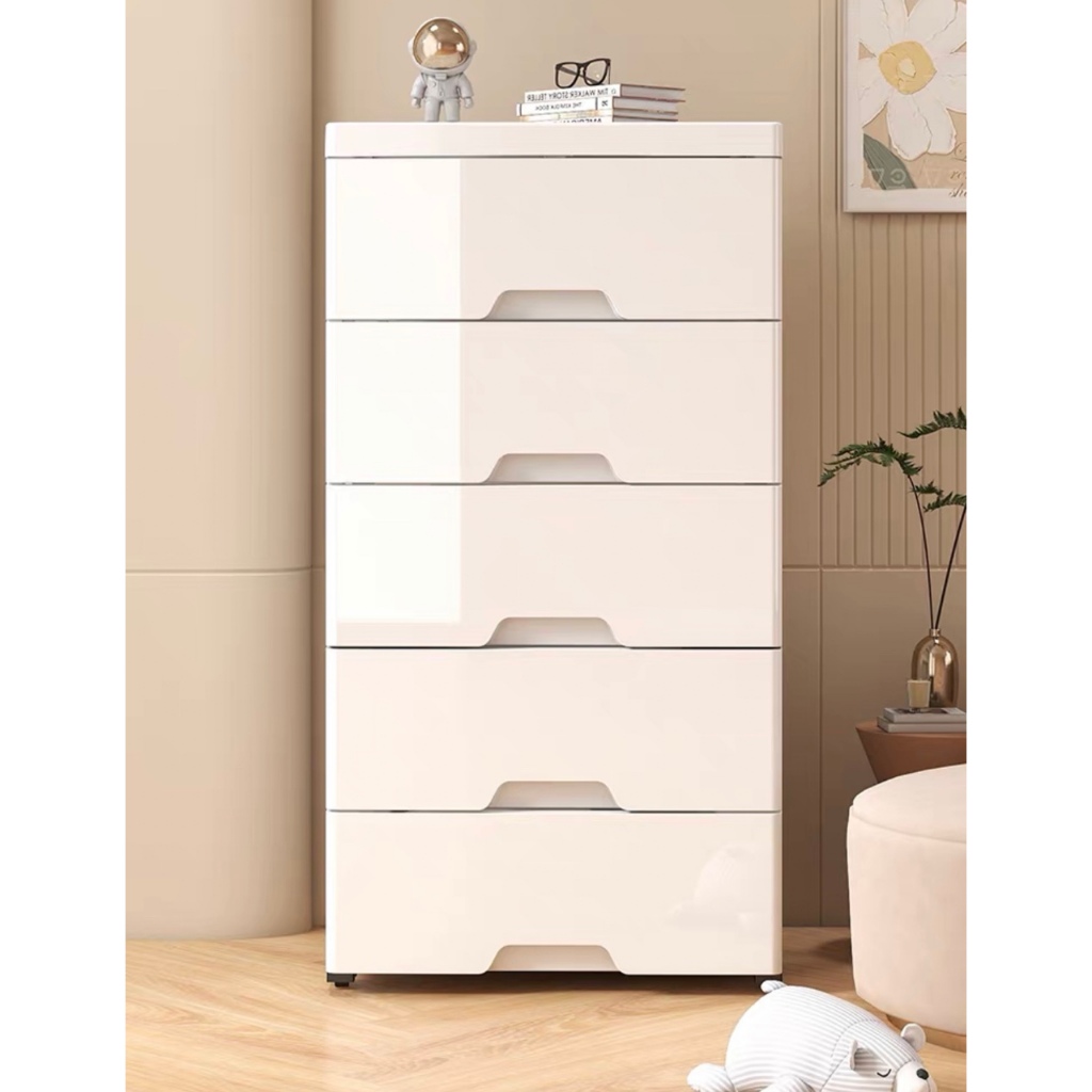 JUYBOS ตู้ลิ้นชักสีขาว ตู้เก็บของ มีล้อเลื่อน พกพาได้ แข็งแรงทนทาน