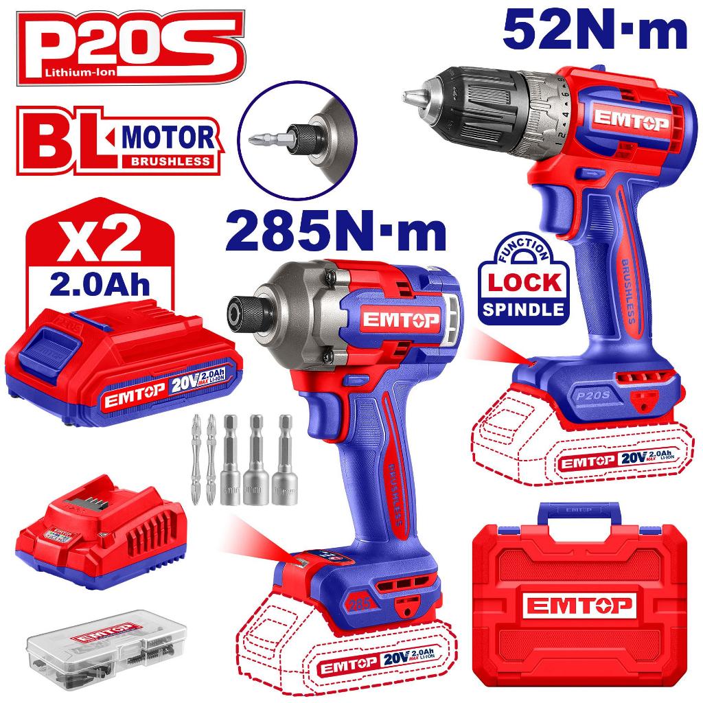 EMTOP สว่าน + ไขควงกระแทก ไร้สาย ECKL20272