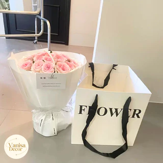 (พร้อมส่ง) ถุงกระดาษ ถุงของขวัญ ถุงใส่ดอกไม้ ขวดไวน์ ลาย FLOWER เคลือบด้าน เคลือบเงา วันเกิด แบบหนา หน้าใส มีหูหิ้ว