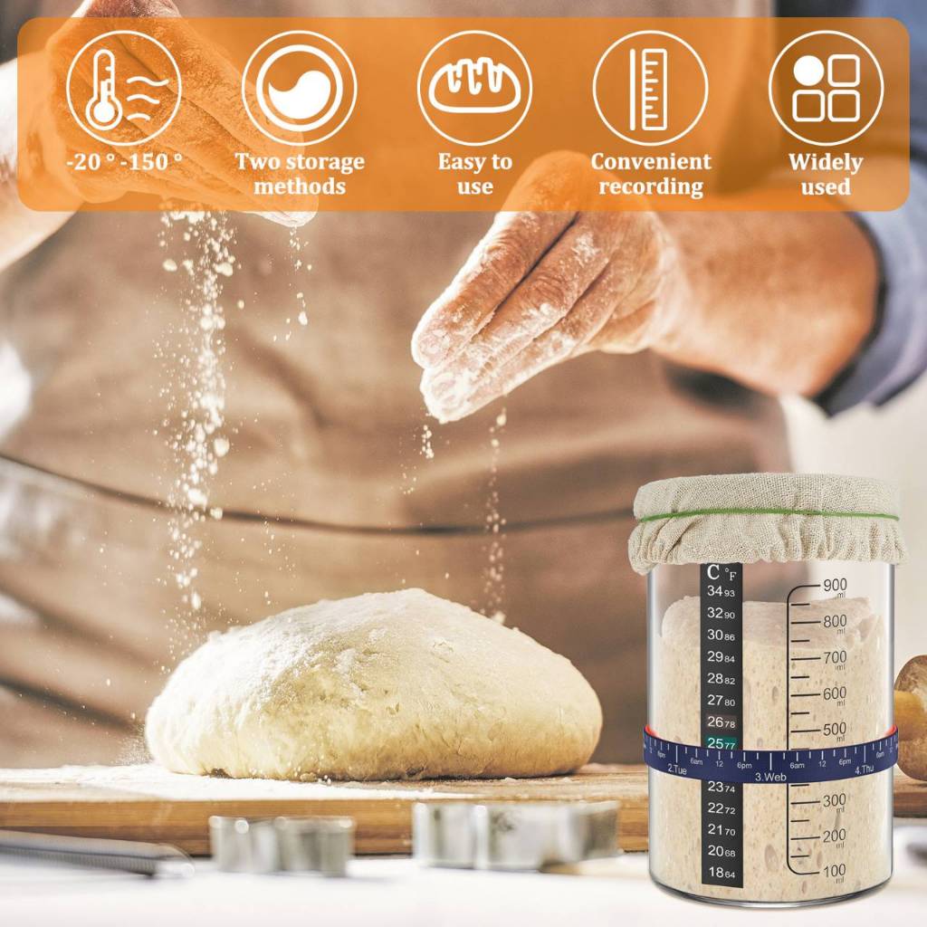 ขวดแก้วหมักซาวร์โดว์ 900 ml พร้อมอุปกรณ์ เซต 9 ชิ้น (Sourdough Starter Jar Kit 900ml )