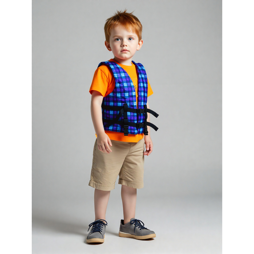 เสื้อชูชีพสำหรับเด็ก รุ่น-เอรีน ลายสก๊อต เหมาะสำหรับเด็กและผู้ใหญ่ มีนกหวีดและสายรั้งขาเพื่อความปลอดภัยของผู้ส่วมใส่ - รูปที่ 3