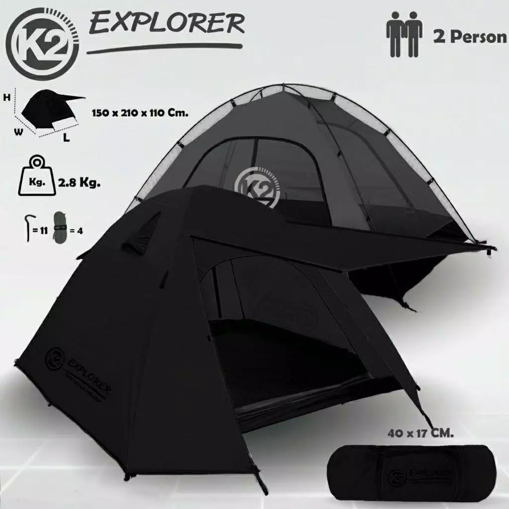 เต็นท์ขนาด 2 คนนอน K2 Explorer เต้นท์แคมป์ปิ้ง เต้นท์แคมปิ้ง กันฝนกันน้ำ  เต็นท์สนาม เต็นท์เดินป่า thumbnail 8