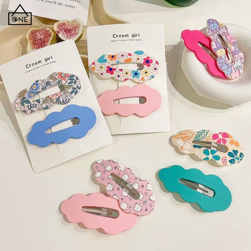 COD❤️กิ๊บติดผมรูปเมฆลายการ์ตูนดอกไม้น่ารักสไตล์เกาหลีหวานหน้าม้าเครื่องประดับผมสำหรับผู้หญิง-a.one