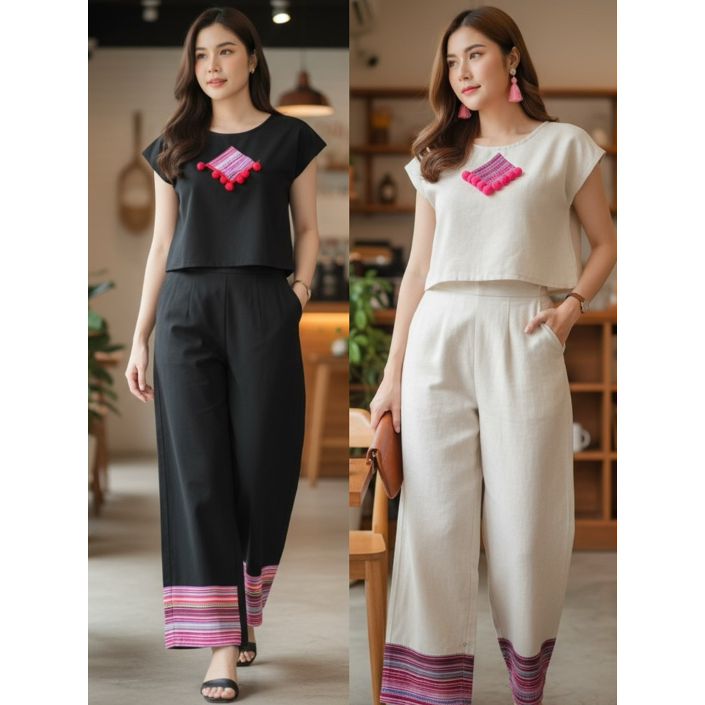 ชุดเช็ตผ้าฝ้าย พื้นเมือง น่ารัก