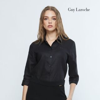 Guy Laroche เสื้อเชิ๊ตผู้หญิง แขนสามส่วน Light linen สีดำ G9…