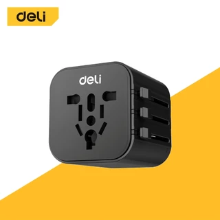 Deli หัวแปลงปลั๊กต่างประเทศ USB A+C ชาร์จเร็ว 75w อแดปเตอร์แปลงไฟ ปลั๊กแปลง Universal Travel Adapter