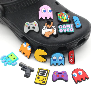 Hot เสน่ห์รองเท้า ดิY แพ็กแมน shoe charms สไตล์ การ์ตูน รองเท้าแตะ หัวเข็มขัด พีวีซี รองเท้า อุปกรณ์เสริม ปุ่ม