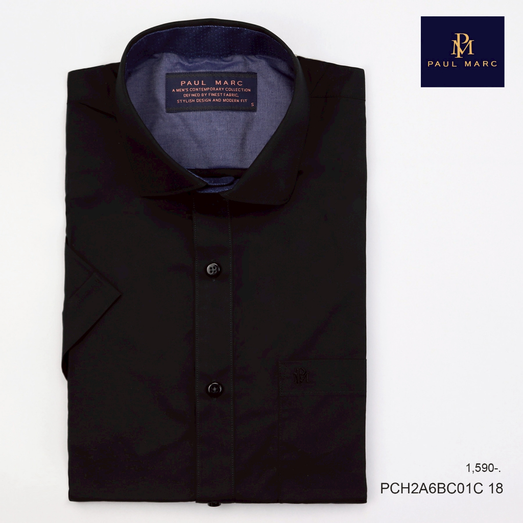 PAUL MARC เสื้อเชิ้ตแขนยาว สีกรมท่า signature twill navy slim fit ผ้านุ่ม รีดง่าย ยับยาก PCH1A9BV03C