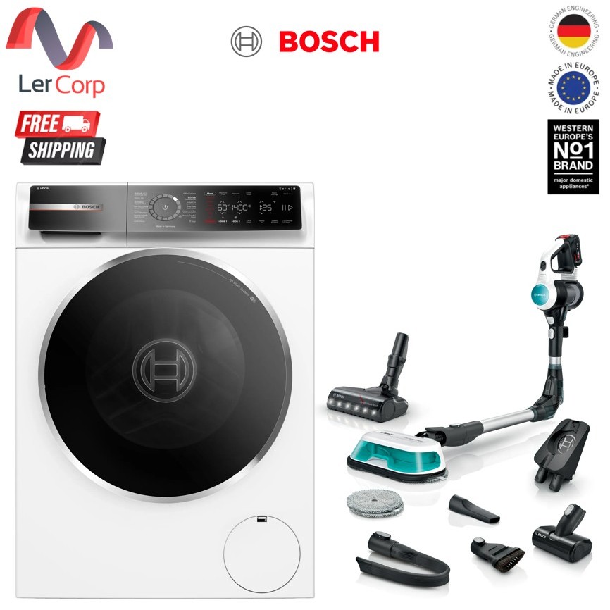 (BOSCH) เครื่องซักผ้าฝาหน้า WGB254A0TH 10กก. 1400 RPM + เครื่องดูดฝุ่นไร้สาย Unlimited7 ProHygienic 