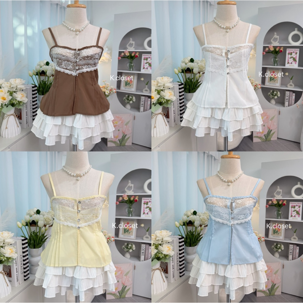 Sweet Lacy Bustier Top – เสื้อลูกไม้สายเดี่ยวซีทรูหวานจับใจ ผ้าคอตตอน สายปรับได้