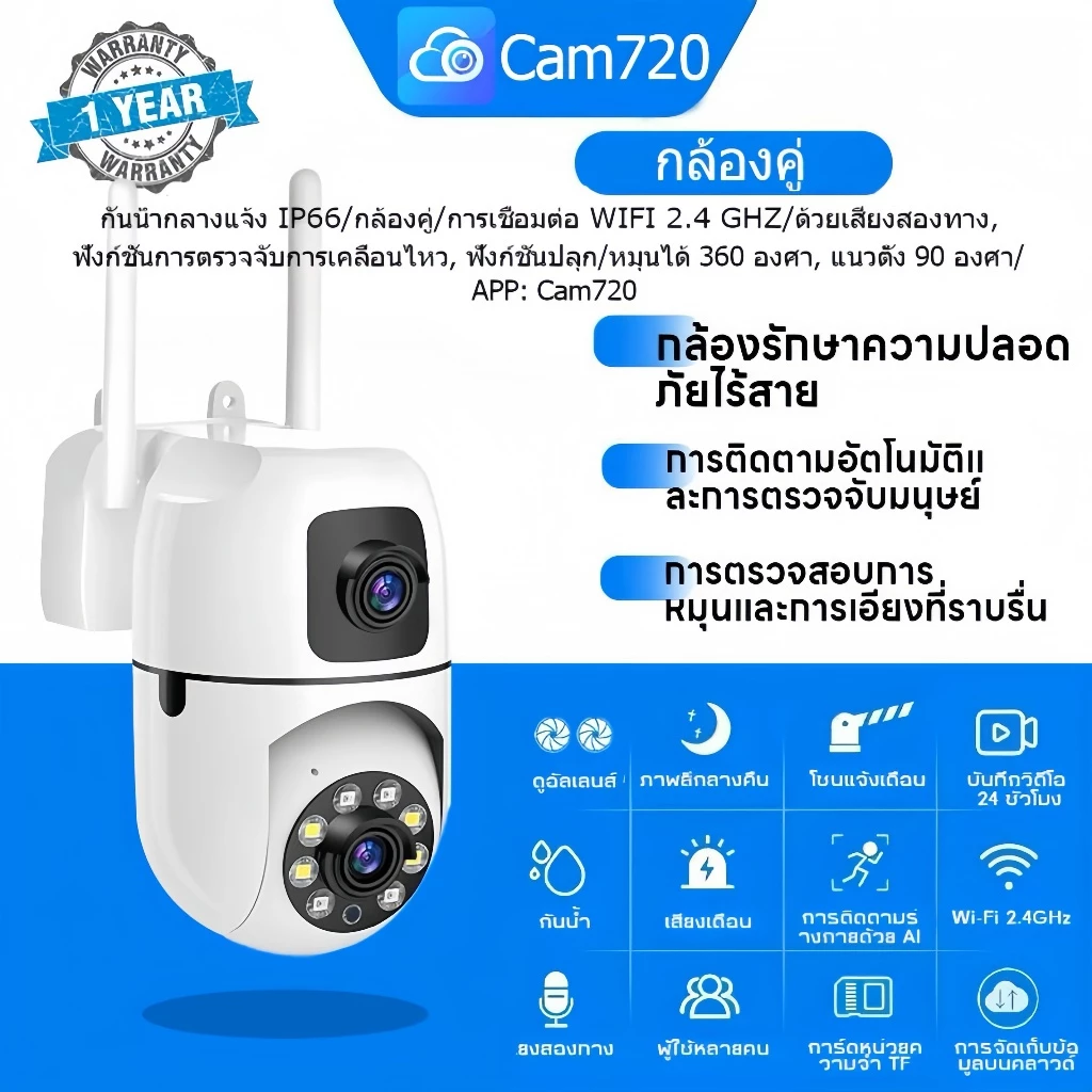 Cam720 กล้องวงจรปิด 360 wifi Full HD 1080Pพิกเซล กล้อง wifi 5ล้านพิกเซล หมุนได้ 360° ติดตั้งง่าย กล้องวงจร