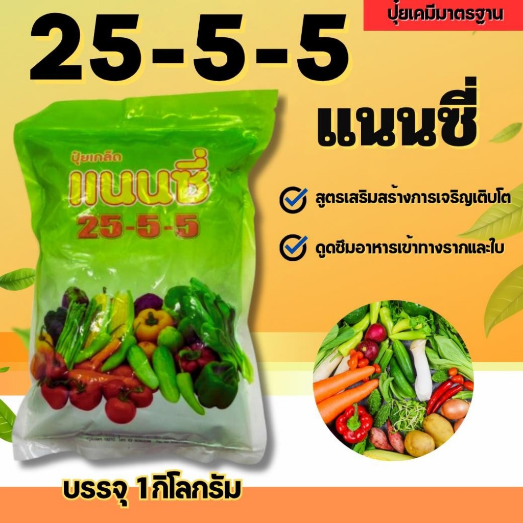 ปุ๋ย 25-5-5 ปุ๋ยเกล็ด แนนซี่ ปุ๋ยเขียว สูตรเสริมสร้างการเจริญเติบโต บรรจุ1 กิโลกรัม