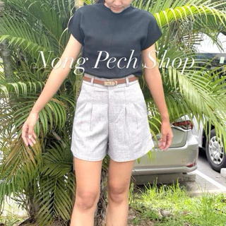 กางเกงขาสั้นทรงบาร์บี้ผ้าโซดา ปลายขาโค้งเว้า สาวอวบใส่ได้ S-3XL