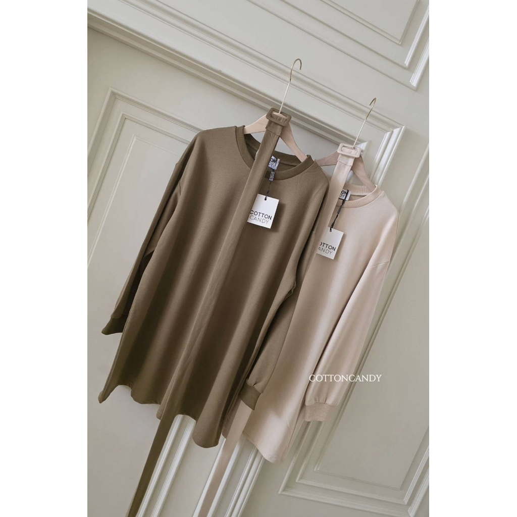 #Cotton Candy 🍭 มินิเดรสสเวตเตอร์+เข็มขัด New Ninew Korea dress