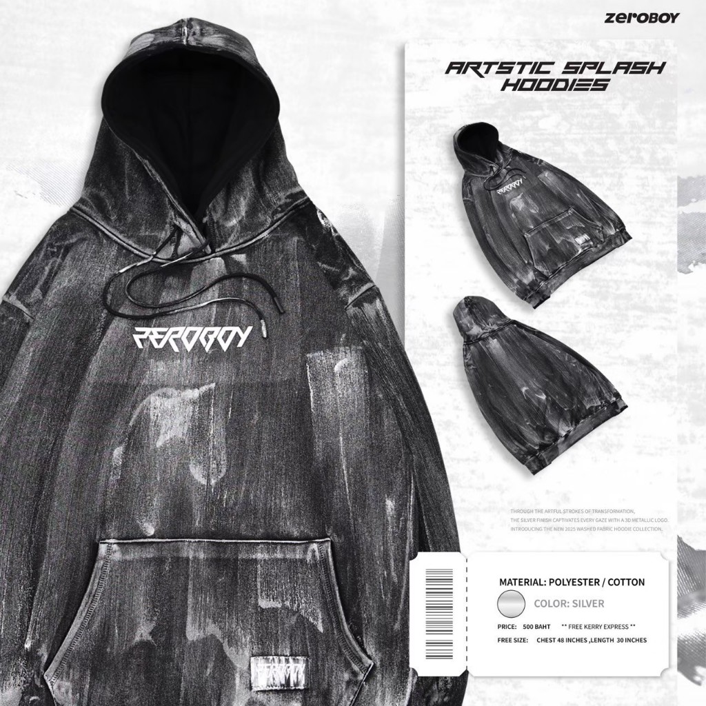 ZEROBOY - Artstic Splash Hoodies " เสื้อฮู้ด 3D Metallic รูปที่ 4