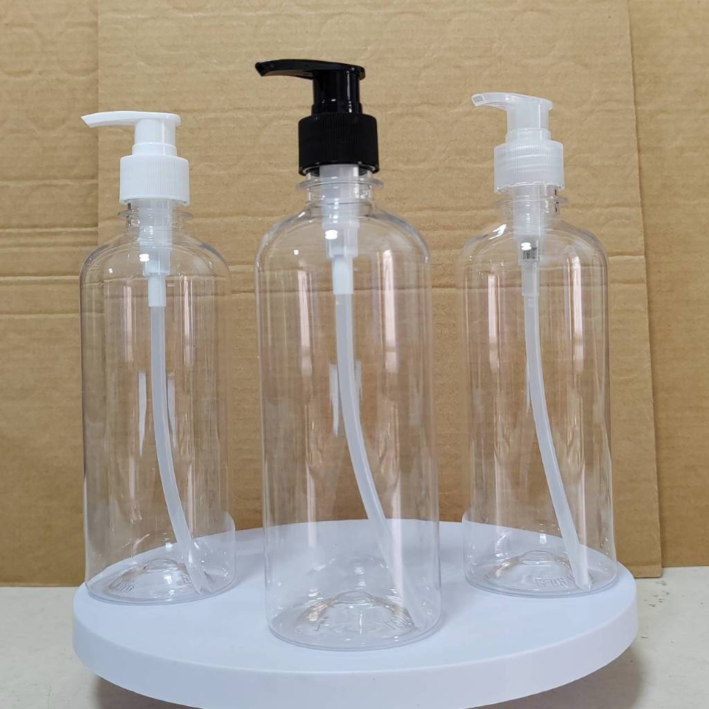 (1 ใบ) ขวดปั๊มเจล 500 ml. ขวดเพ็ท PET กลมใส + หัวปั๊มขาวใส ขวดใส่เจลล้างมือ ขวดใส่โลชั่น ขวดใส่สบู่เหลว