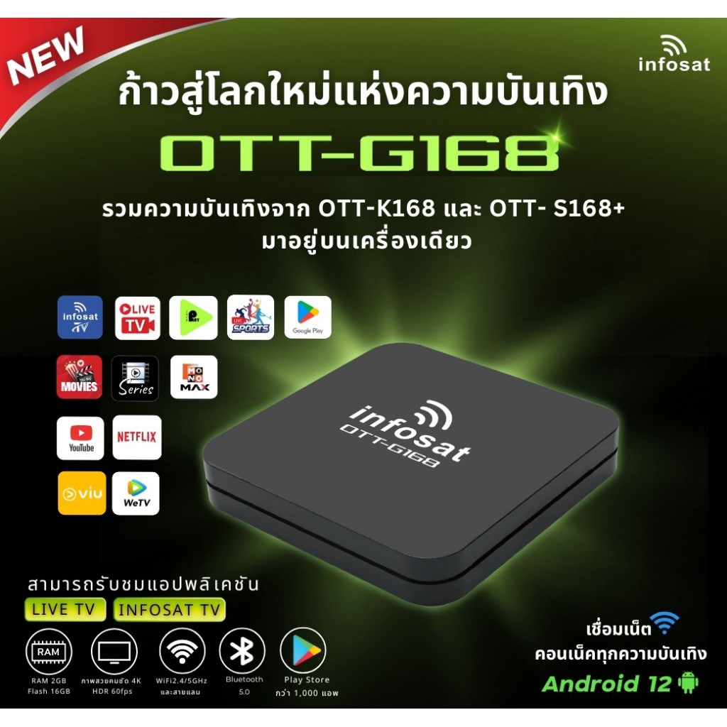 OTT-G168AndroidTVBoxInfosatกล่องเอ็นดรอยอินเตอร์เน็ตAndroid12