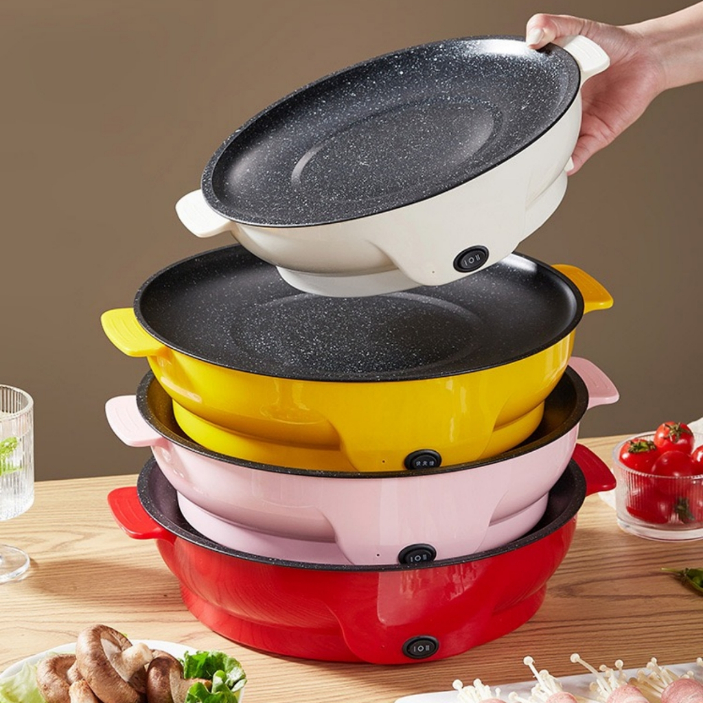 หม้อไฟฟ้า กะทะไฟฟ้า ไม่ติดกระทะ กระทะอเนกประสงค์กระทะไฟฟ้า ทอด ย่าง ผัด สเต๊กหม้อไฟฟ้า วัสดุสแตนเลสคงทน ทำความสะอาดง่าย