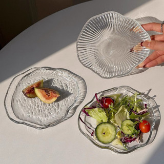  จานวางของ แก้วใส ลายผิวน้ำ แท่นวางของ 3แบบ จานวางแก้ว พร็อบ…