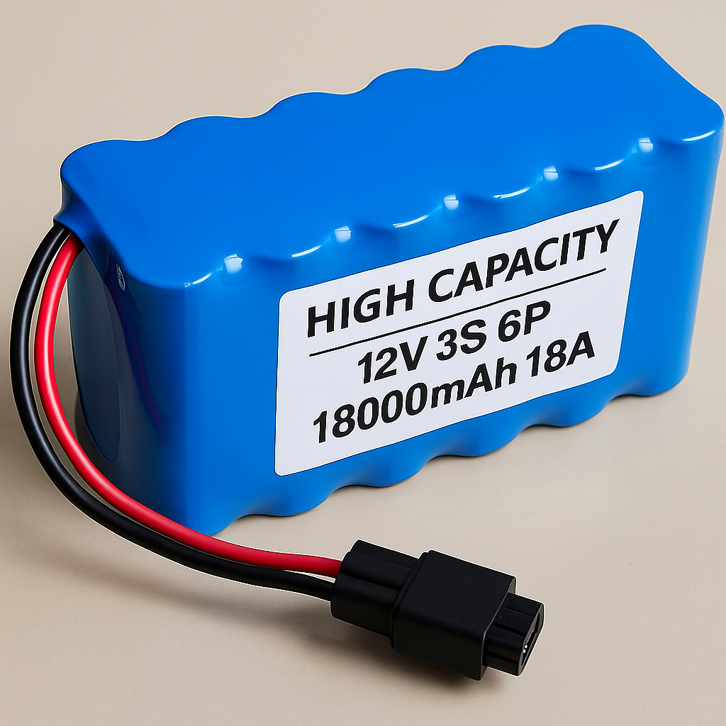 Battery pack 12v แบตเตอรี่แพ็ค 12V 3S6P 18,000mAh 18A – เซลล์ 18650 + วงจร BMS ป้องกันครบ ปลั๊ก 2 พิ