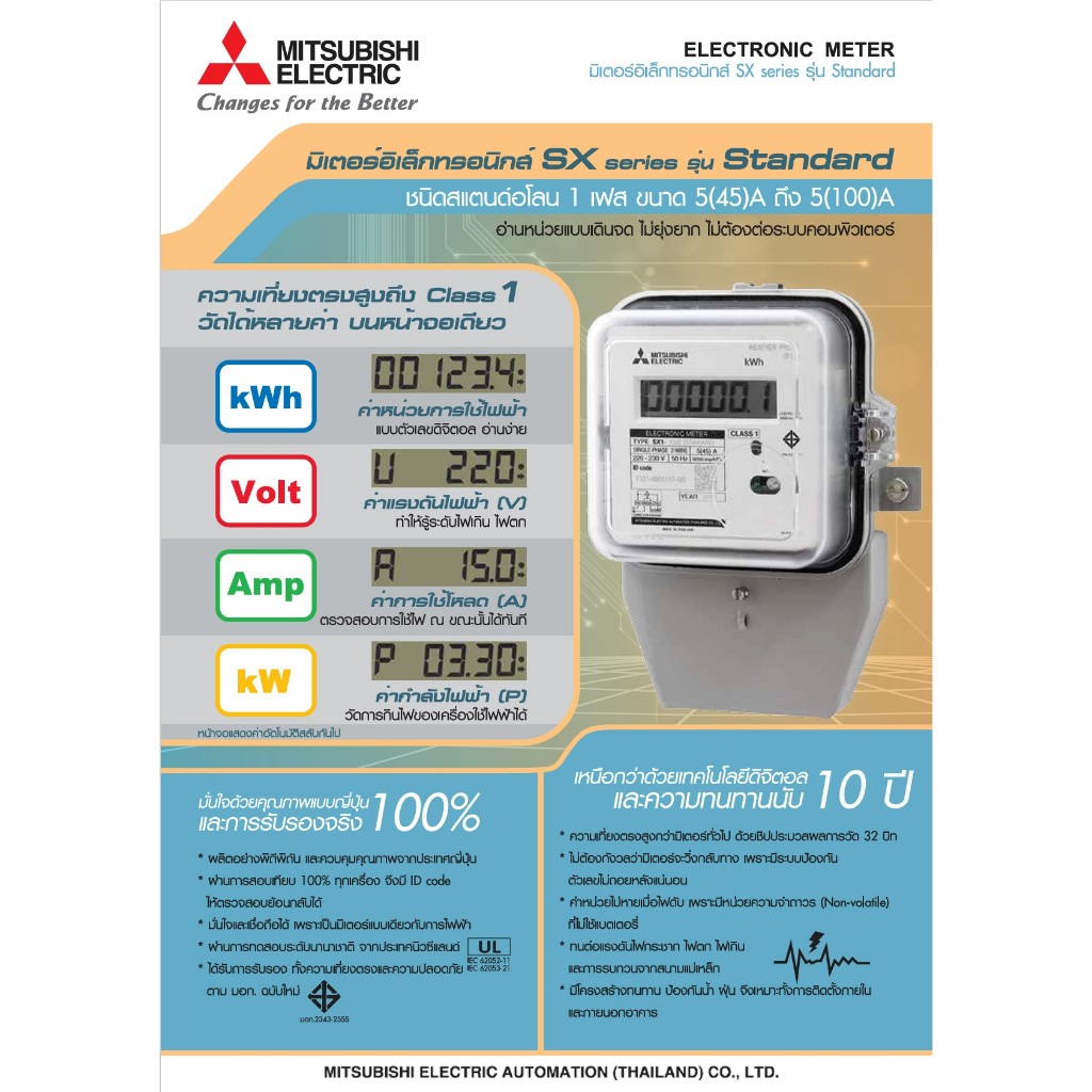Mitsubishi มิเตอร์วัดไฟ แบบดิจิตอล รุ่น SX1-A30E ขนาด 5(45)A