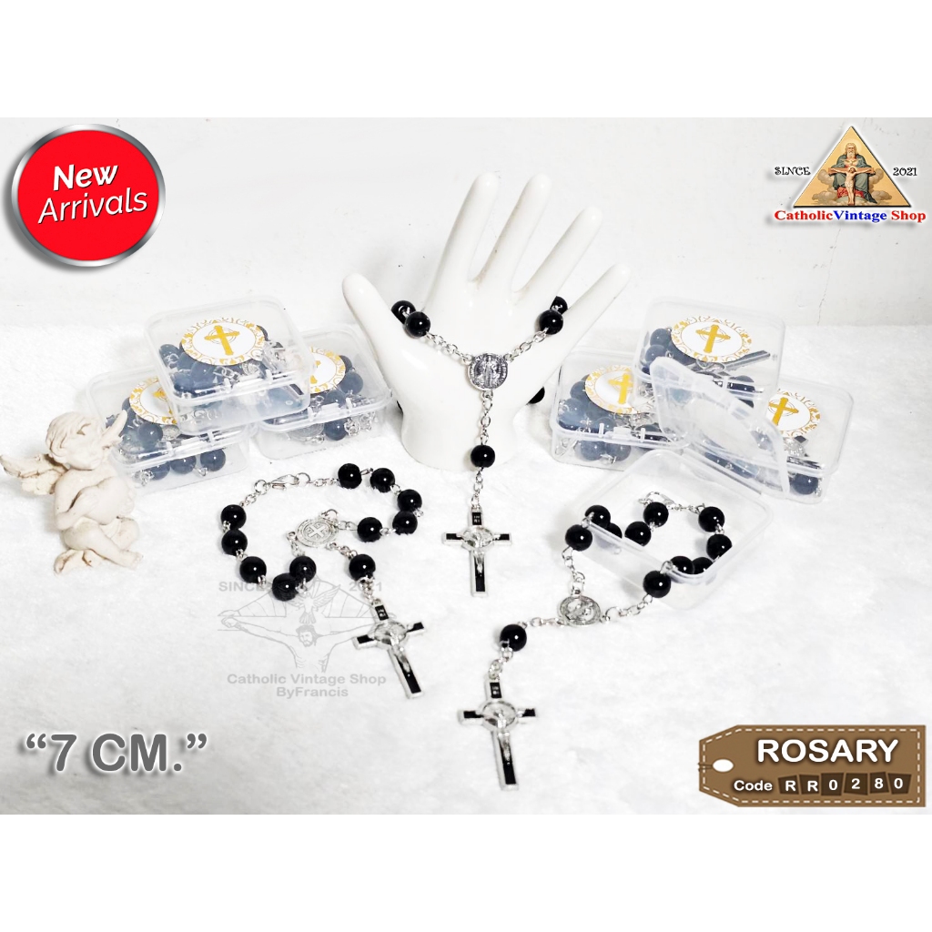 สายประคำ นักบุญเนเนดิกต์ โลหะ ข้อมือ ลูกปัดดำ ลูกประคำคาทอลิก Catholic Rosary#RR0280