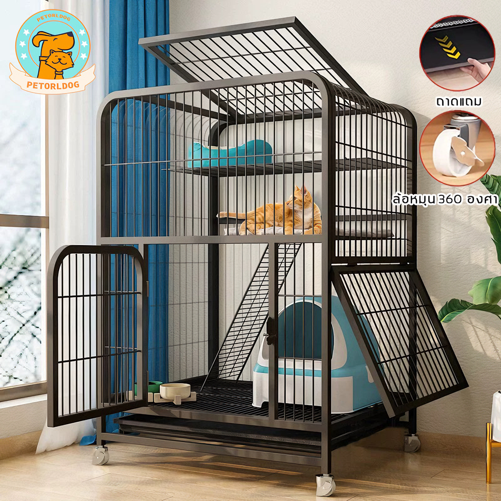 🐈Petorldog กรงแมว กรงแมวขนาดใหญ่มีล้อ 2ชั้น 3ชั้น 4ชั้น คอนโดแมว แข็งแรง ทนทาน มี 2 สี กรงแมว