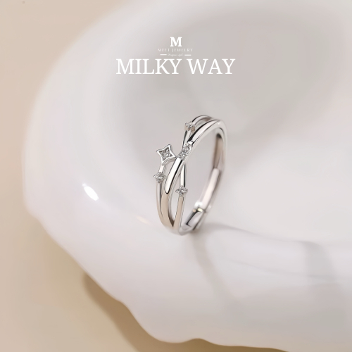 MEET💕แหวนเงิน Milky Way แหวนผู้หญิง แหวนเงินสวยๆ แหวนปรับขนาดได้ แหวนเรียบหรู แหวนแฟชั่น