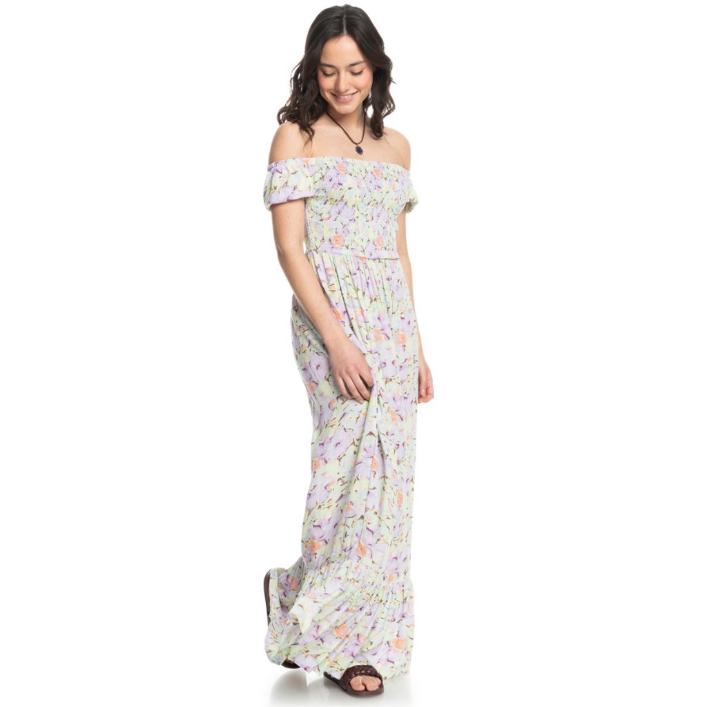 Roxy ชุดเดรสยาวสำหรับผู้หญิง Womens Lounging Time Rose Blumen Off Shoudler Maxi Dress 233 ERJWD03737-PFY7