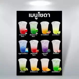 ป้ายเมนูน้ำ เคลือบใส ขนาด A4/A3