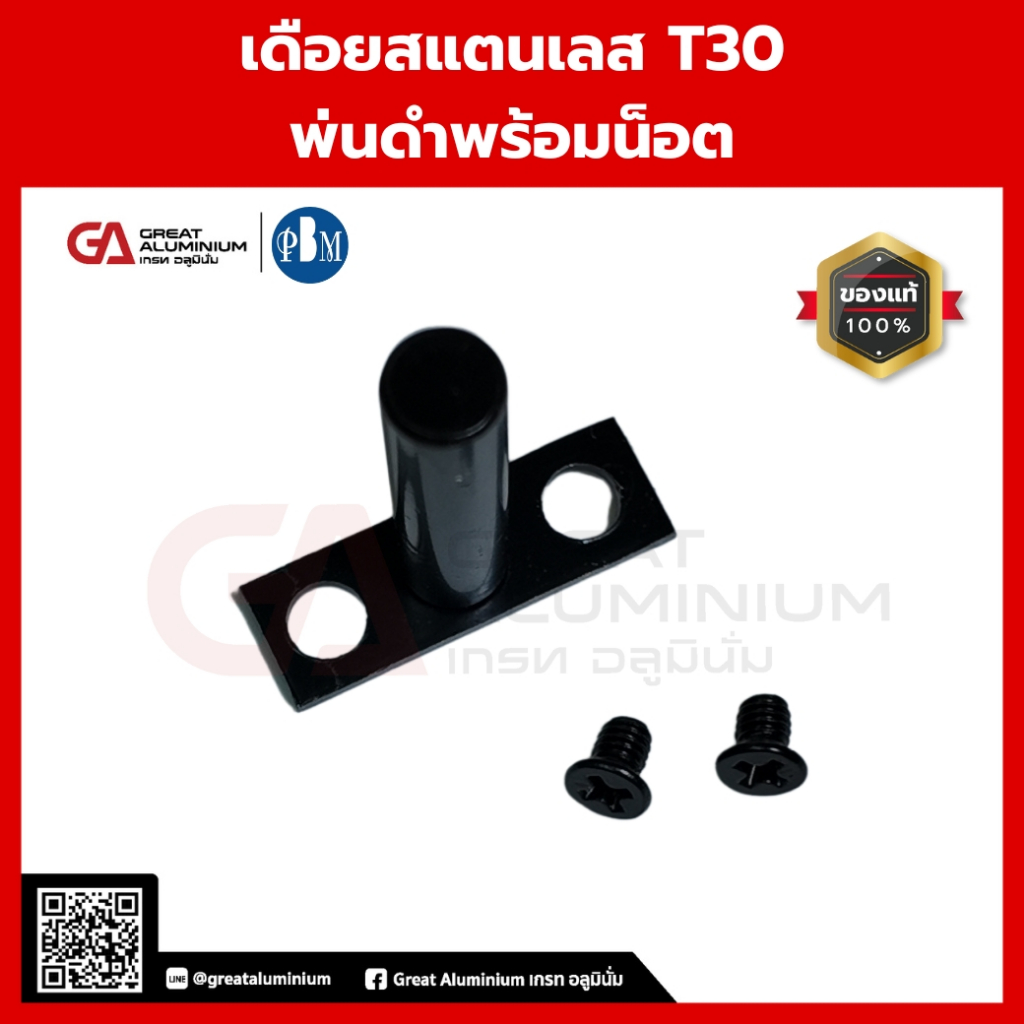 เดือยสแตนเลส T30 พ่นดำ พร้อมน็อต | เดือยยึดประตู–หน้าต่าง | เดือยพ่นสีดำกันสนิม | เดือยอลูมิเนียมพร้อมน็อต