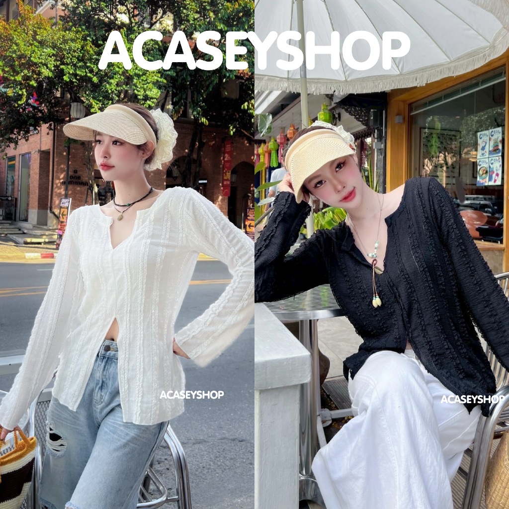 Acasey เสื้อแขนยาวผู้หญิง เสื้อลูกไม้ ผ่าหน้า ฟีลเกาหลีสุดๆ อก 32-40+