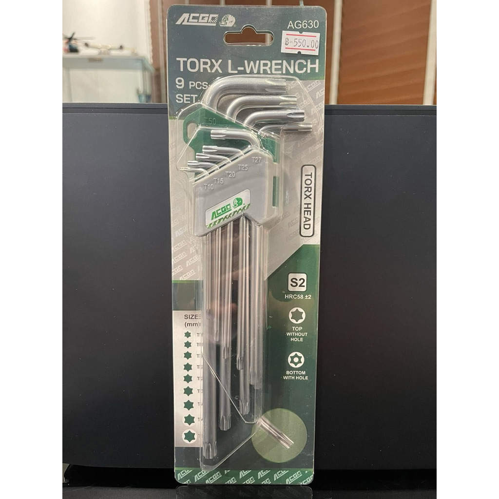 ACGO ประแจหกเหลี่ยม หัวทอร์ค T10 - T50  รุ่น AG630 ยาว 9 ตัวชุด