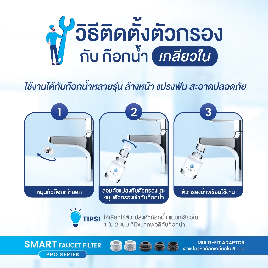 Aquatia ตัวกรองน้ำติดหัวก๊อก รุ่นโปรซีรีส์ Pro series (อะควอเทีย ฟิลเตอร์กรองน้ำ ที่กรองน้ำประปา) ราคา ถูกที่สุด ดีลบีเคเค แกลเลอรีภาพที่ 9