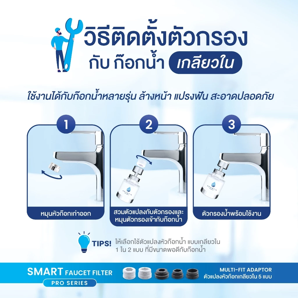 [ตัวกรอง+ไส้กรอง3ชิ้น] Aquatia ตัวกรองน้ำติดหัวก๊อกรุ่น Pro series (อะควอเทีย ฟิลเตอร์กรองน้ำ) thumbnail 9