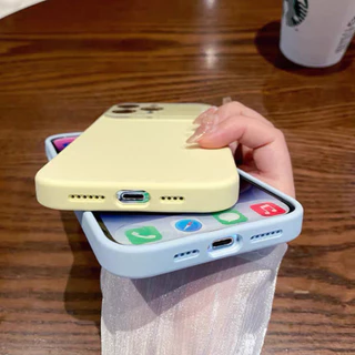 เคสนิ่ม เคสกำมะหยี่ สีพื้นพร้อมเลนส์กระจก สีพาสเทล for iphone17 17pro 17promax 16 pro max 15 pro max 14 pro max 13 12 11