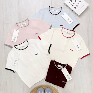 WA YA เสื้อคอกลมผ้าไหมพรมขอบทูโทน