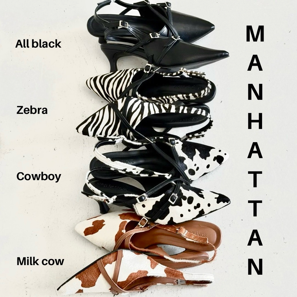 No restock ❌Made in Thailand 🇹🇭 (แนะนำ+1ไซส์) step to store Manhattan 1.5 นิ้ว - รองเท้าส้นสูง รองเท