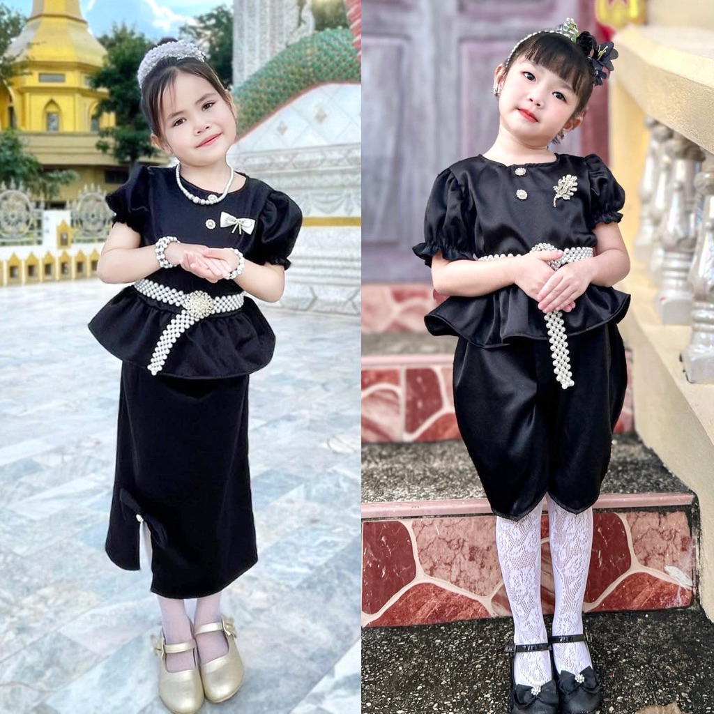 ชุดไทยเด็กสีดำ เด็ก สีดำ ใส่ไว้อาลัย ผ้านิ่ม