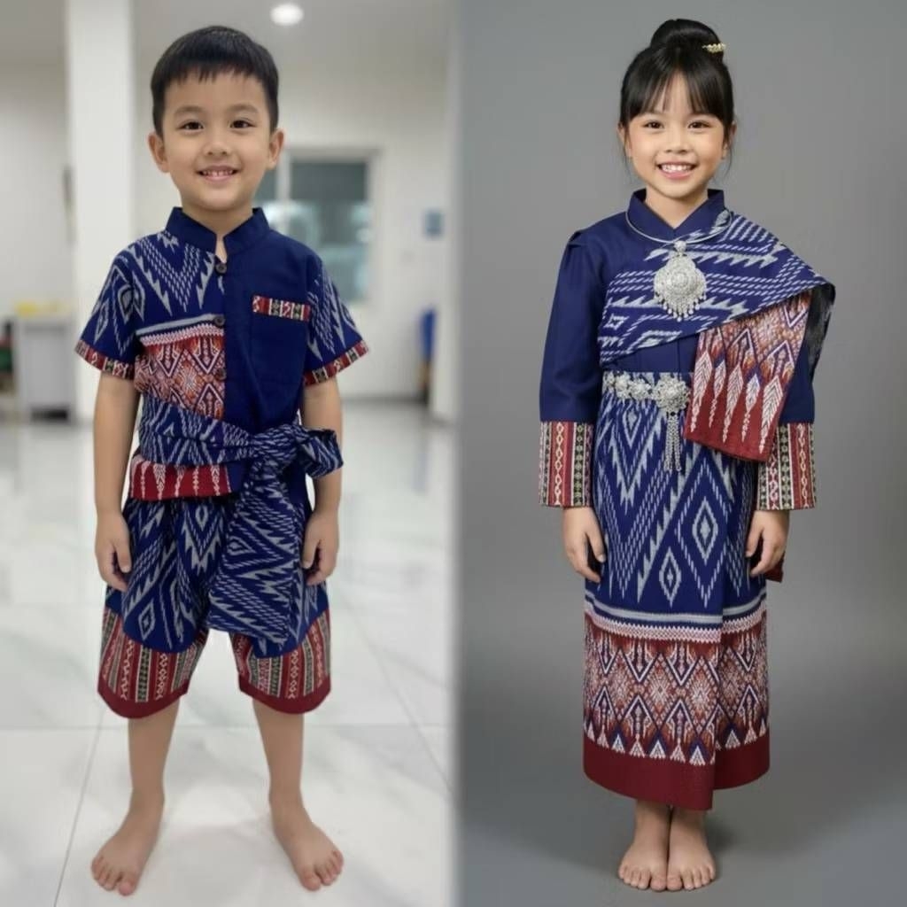 (รหัสTV)ชุดพื้นเมืองเด็ก ชุดอีสานเด็ก (ไม่รวมเครื่องประดับ)ผ้าฝ้ายพิมพ์ลาย ใส่แล้วไม่ร้อน
