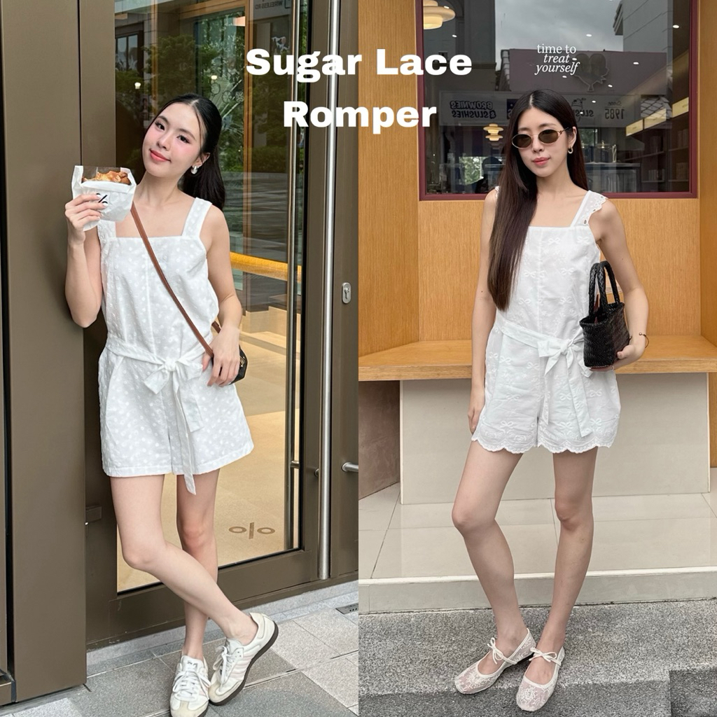3pcs.basket Sugar Lace Romper จั๊มสูทขาสั้นปักลาย